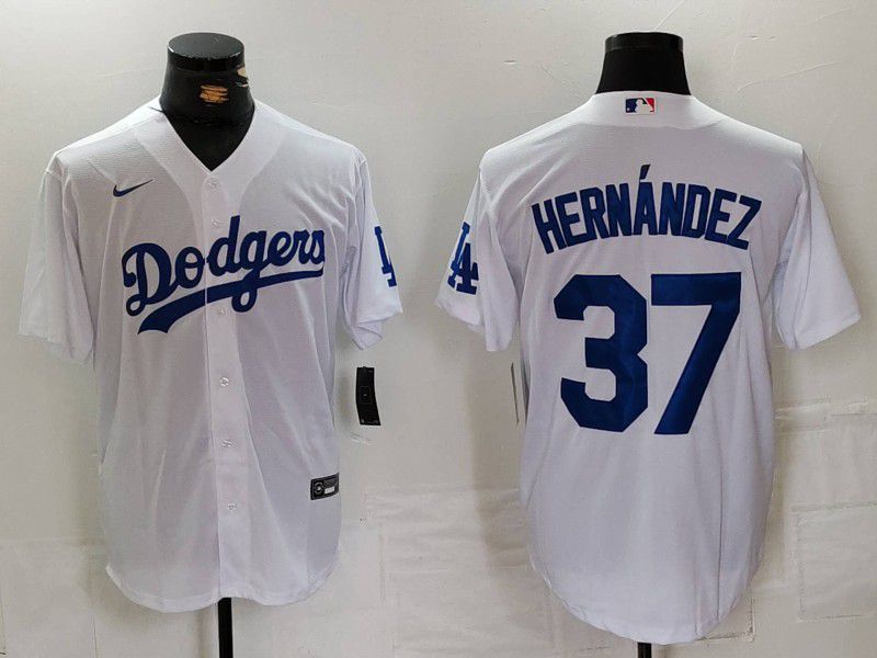 Men Los Angeles Dodgers #37 Hernandez White Nike Game 2024 MLB Jersey style 7241